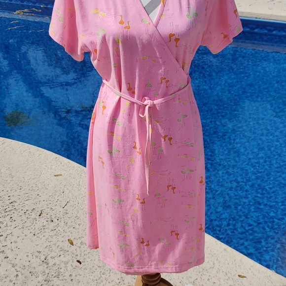 Lilly Pulitzer Pink Wrap Dress With Birds Sz XL - Picture 2 of 6